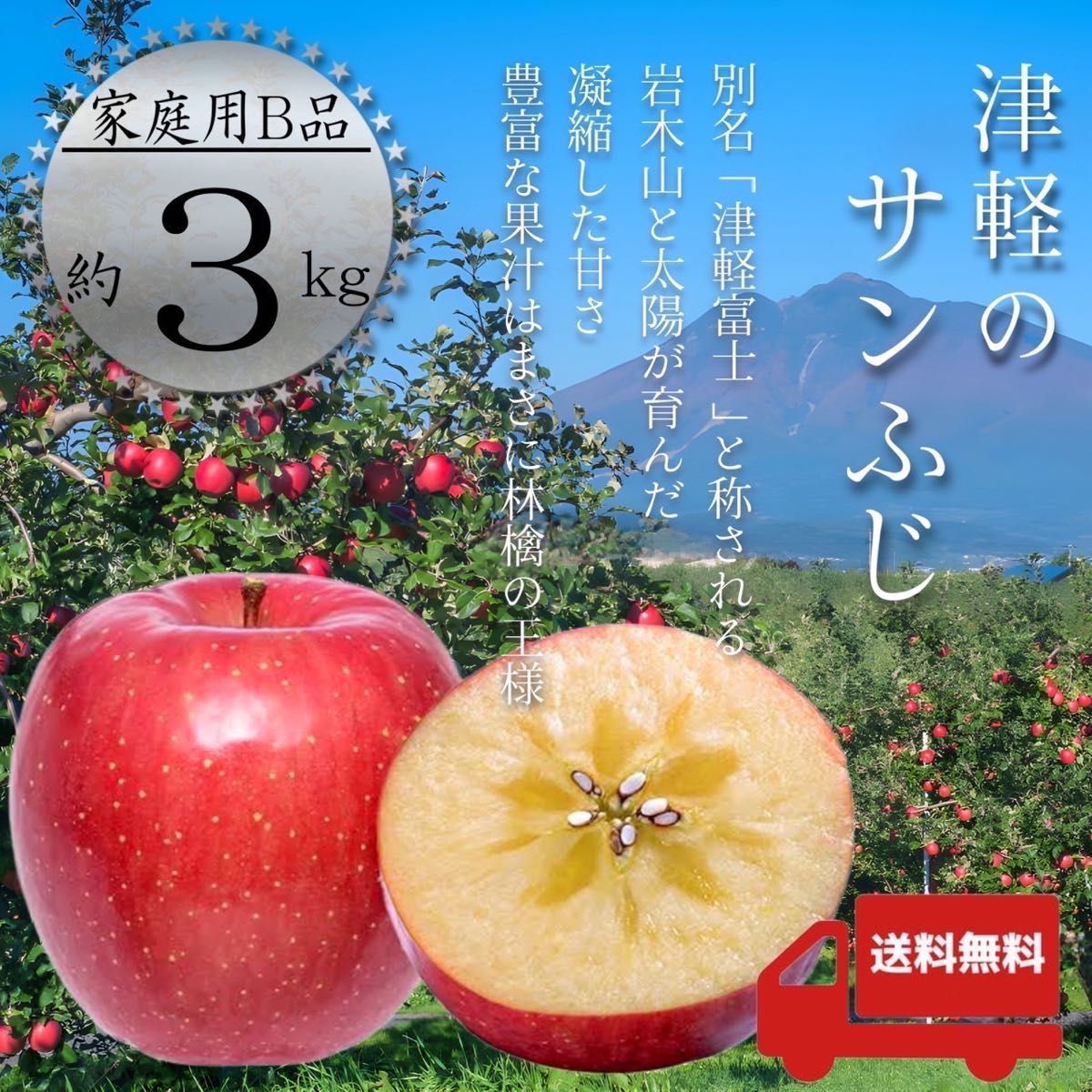 ＂ サンふじ  ＂【青森県産りんご3kg】【産地直送】【即購入OK】【送料無料】家庭用 りんご リンゴ  林檎 サンフジ