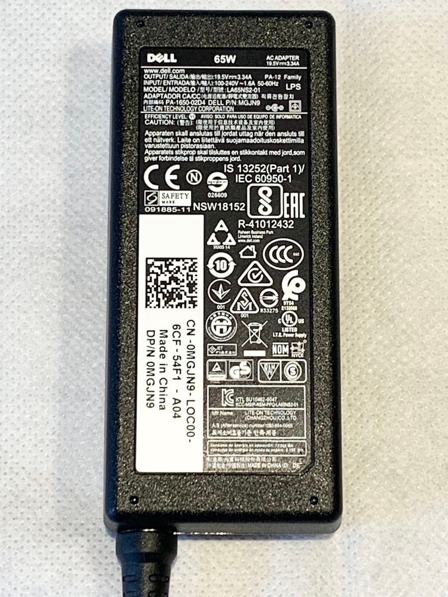 Dell 純正 ACアダプタ LA65NS2-01 4.5mm + 直結プラグ コンセント L字