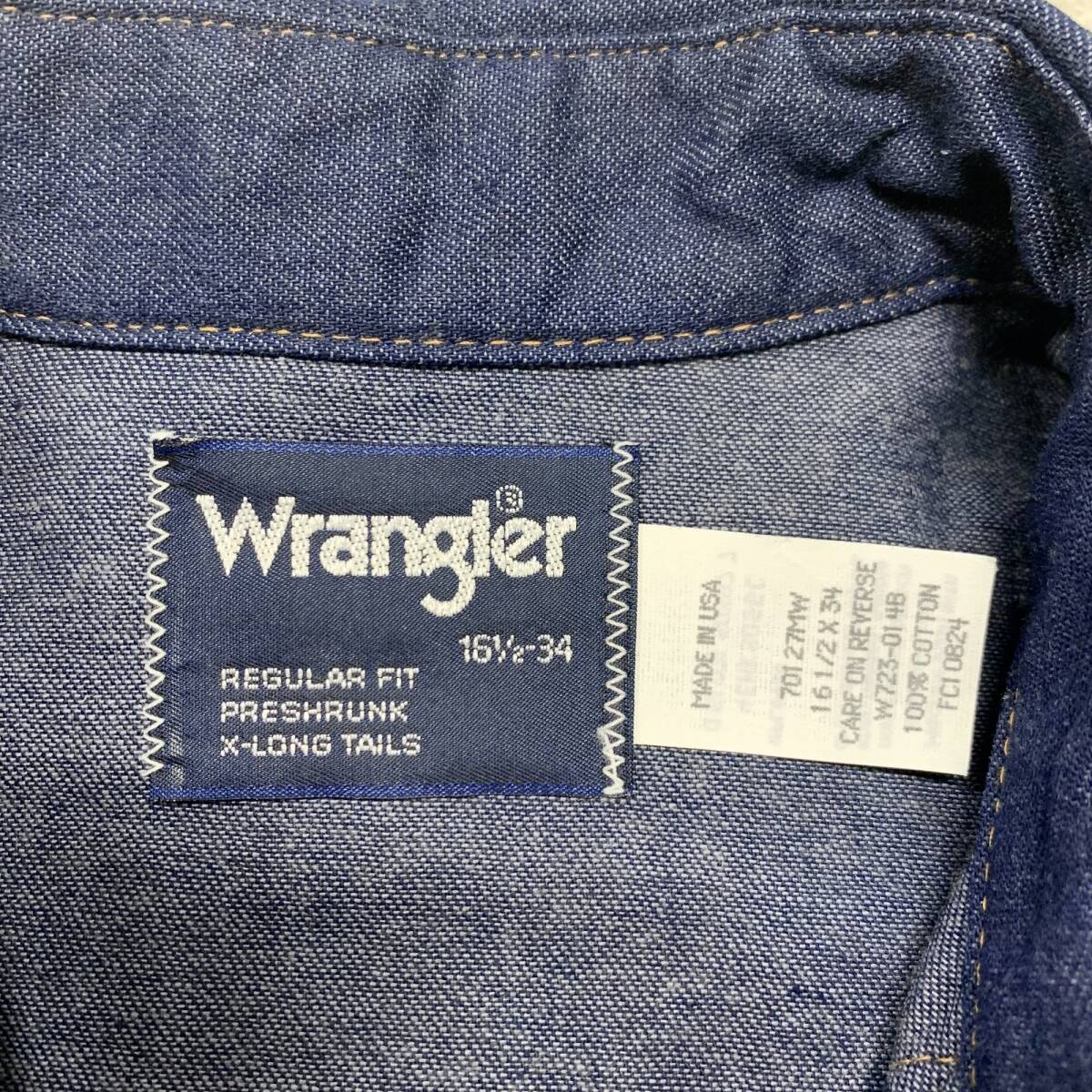 美品 80s Wrangler ラングラー USA製 27MW 長袖 デニムウエスタンシャツ ビンテージ 161/2/CR_画像5
