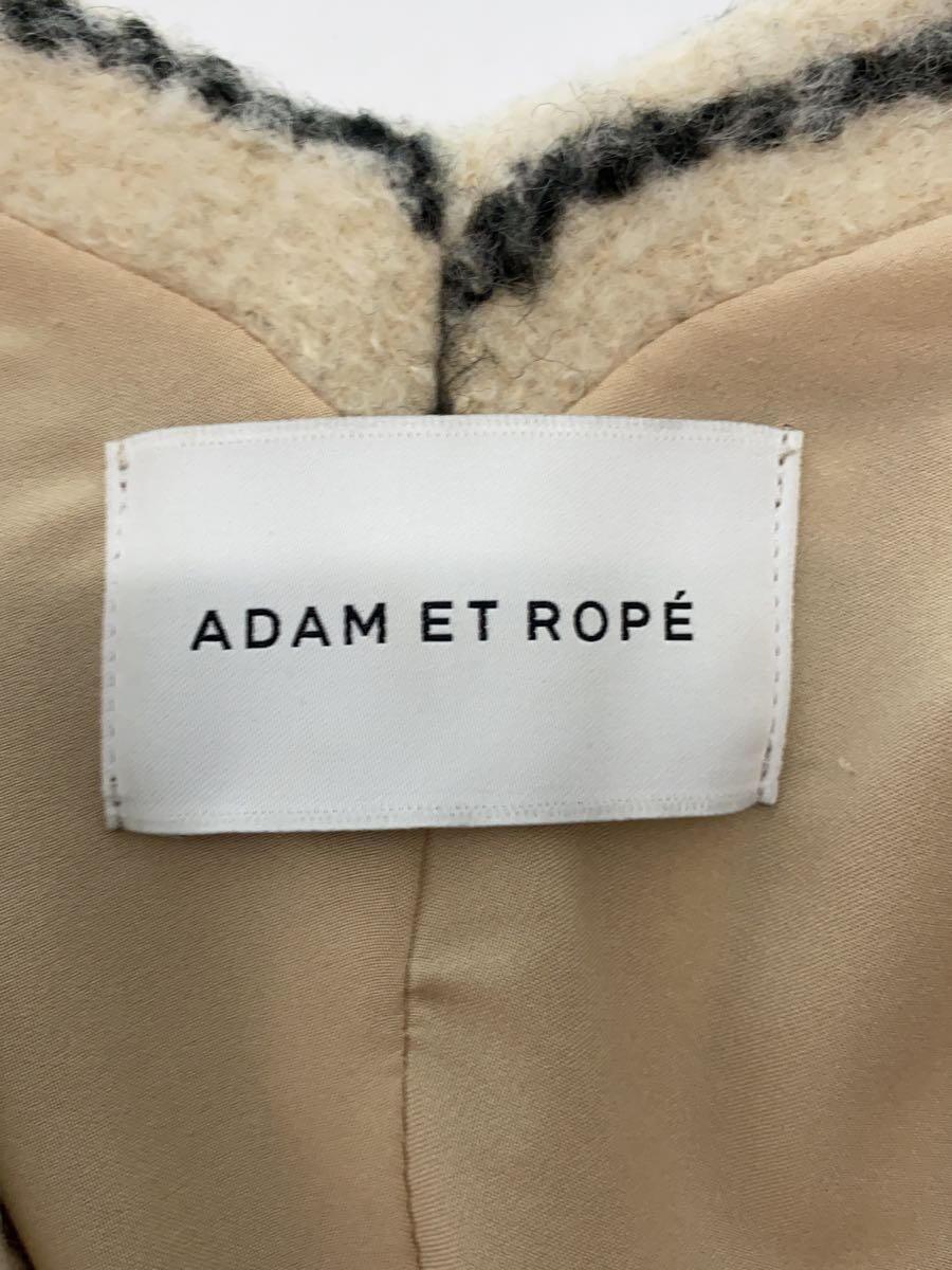 ADAM ET ROPE◆モヘアシャギーノーカラーコート/FREE/ウール/ベージュ/チェック/GAO-29020-B_画像3