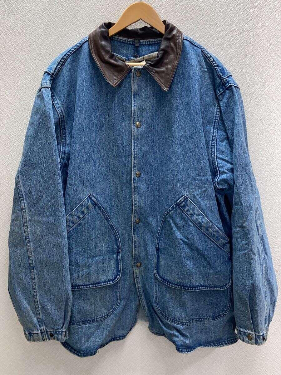 Woolrich◆90s/ハンティングジャケット/ライナーセット/襟元レザー/L/デニム/IDG/無地//_画像1