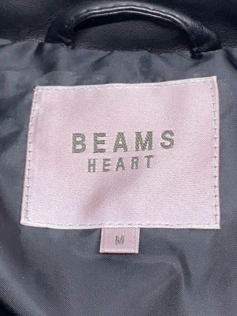 BEAMS HEART◆ダウンジャケット/M/フェイクレザー/BLK/42-18-0329-195_画像3