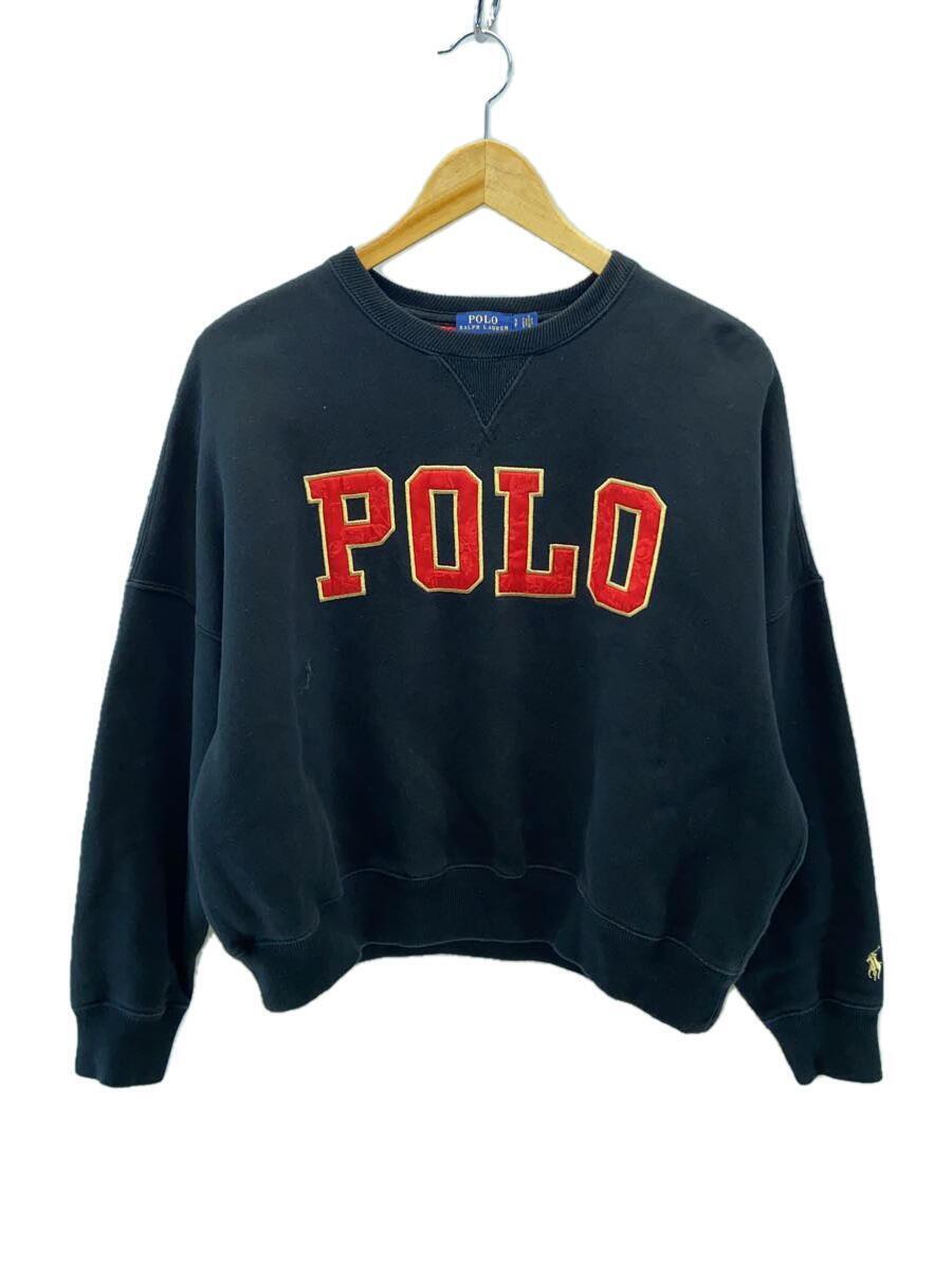 POLO RALPH LAUREN◆現行/短丈/フロントロゴ/スウェット/S/コットン/BLK_画像1