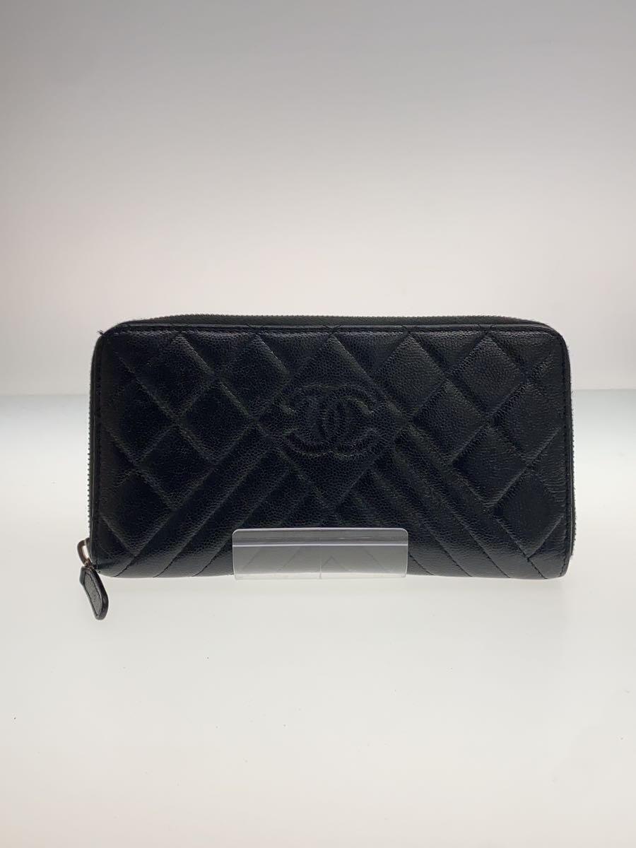 CHANEL◆マトラッセ/キャビアスキン/Vステッチ/長財布/レザー/BLK/レディース_画像1