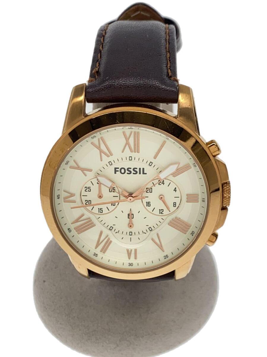 FOSSIL◆クォーツ腕時計/アナログ/レザー/WHT/BRW/FS4991_画像1