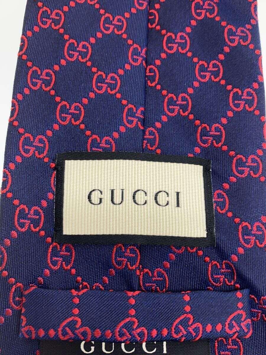 GUCCI◆ネクタイ/シルク/NVY/総柄/メンズ_画像3