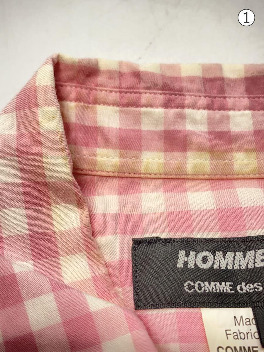 COMME des GARCONS HOMME DEUX◆ハンドステッチ/ギンガムチェックシャツ/長袖シャツ/S/コットン/ピンク/チェック/DAーB028/_画像6