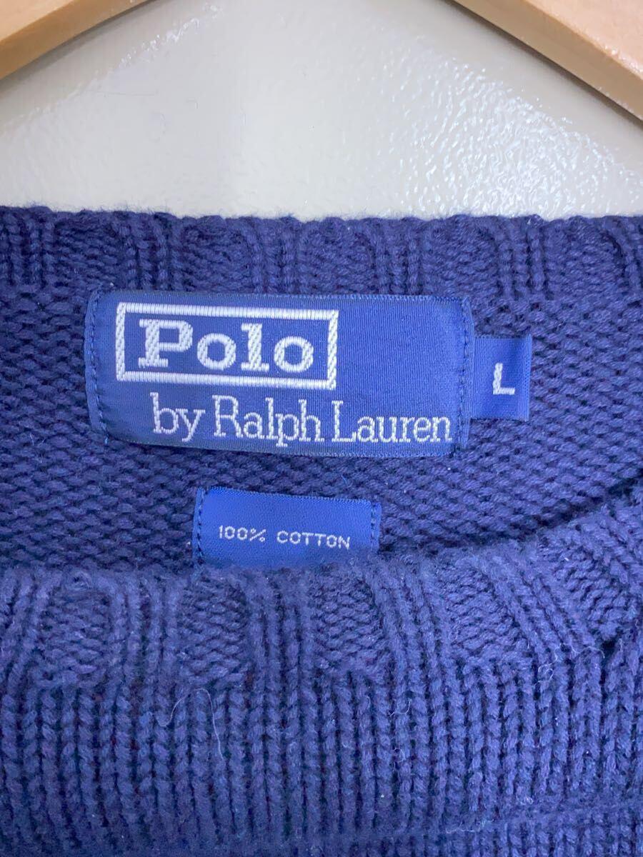 POLO RALPH LAUREN◆90s/セーター(薄手)/L/コットン/ネイビー_画像3