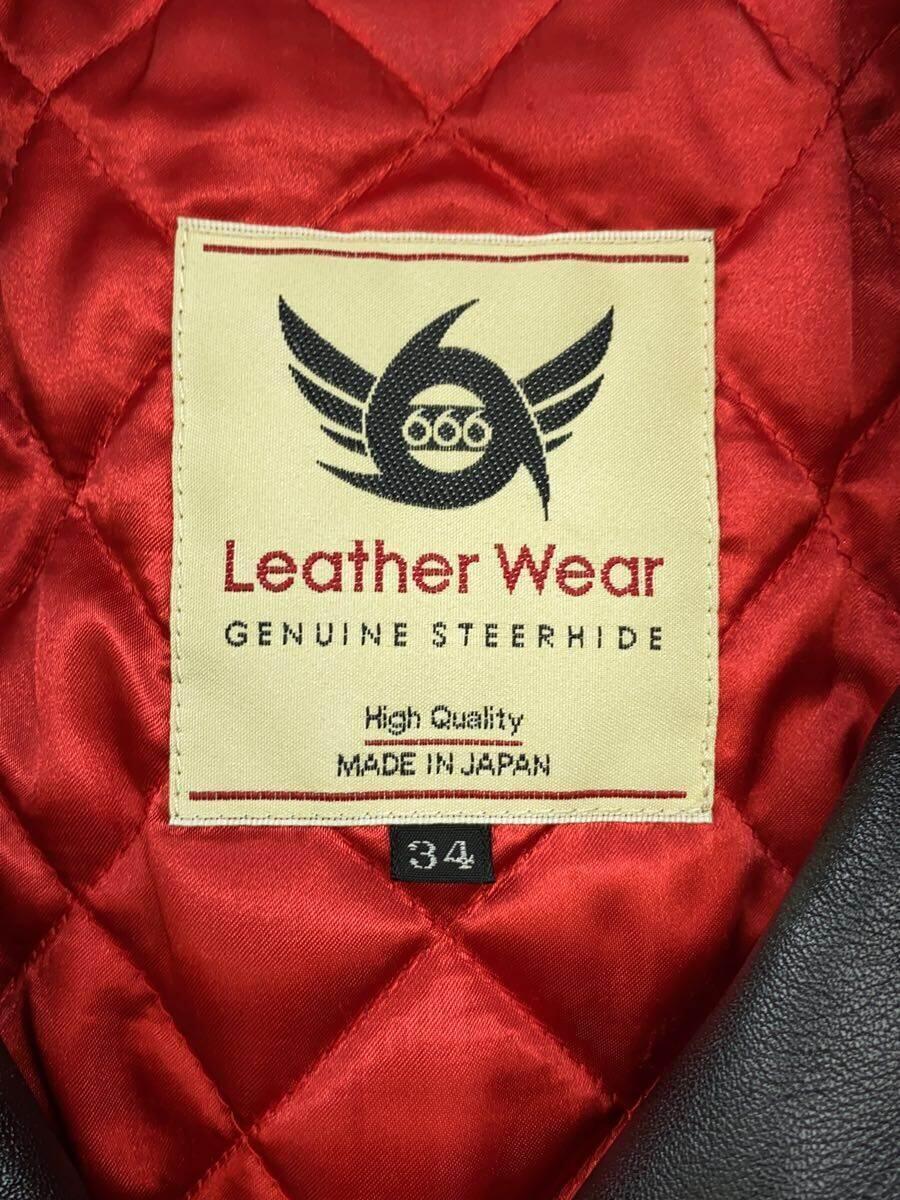 666 Leather Wear◆サイドベルト/ダブルライダースジャケット/34/レザー/BLK/無地/LJM-1L_画像3