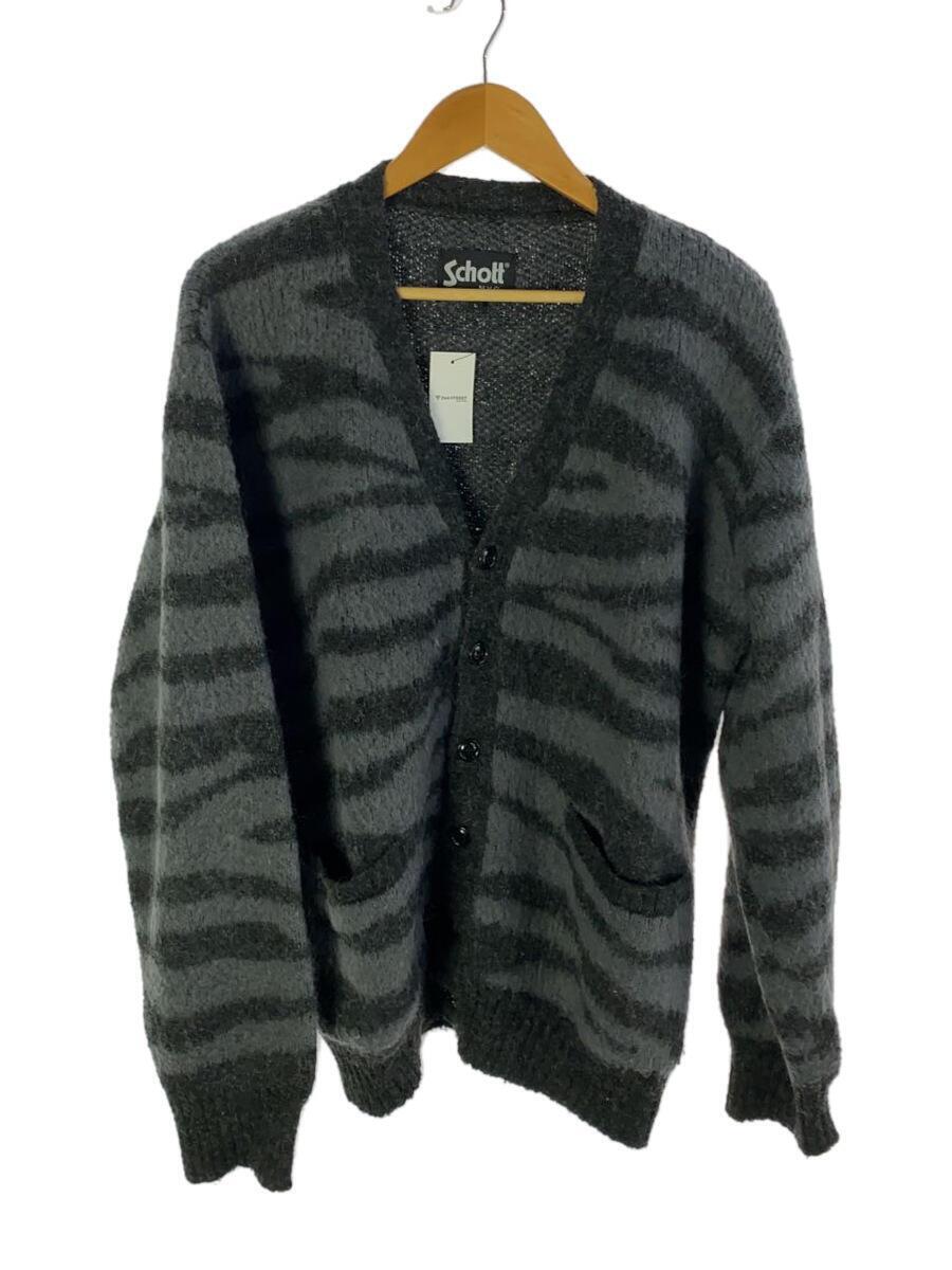 Schott◆MOHAR ZEBRA CARDIGAN/カーディガン(厚手)/L/アクリル/GRY/3114010