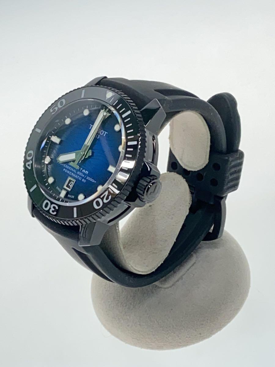 TISSOT◆自動巻腕時計/アナログ/ラバー/BLU/BLK/SS/T120.607.37.041.00_画像2