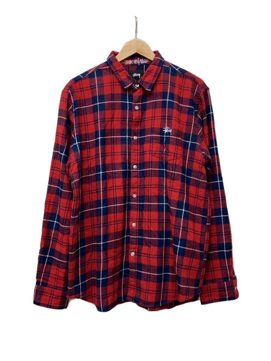 STUSSY◆長袖シャツ/XL/コットン/RED/チェックネルシャツ_画像1