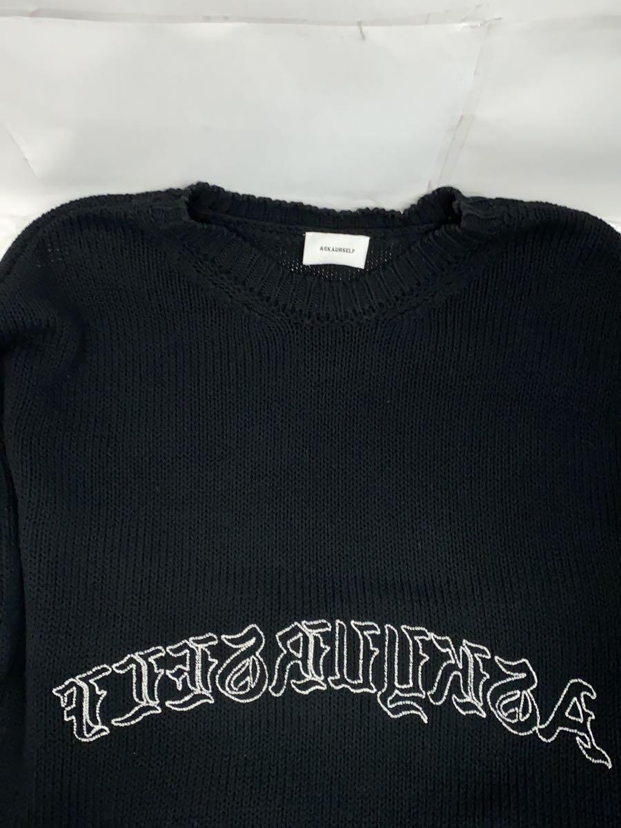 ASKYURSELF◆Tatoo Knit Sweater/セーター(厚手)/L/コットン/BLK/無地_画像7