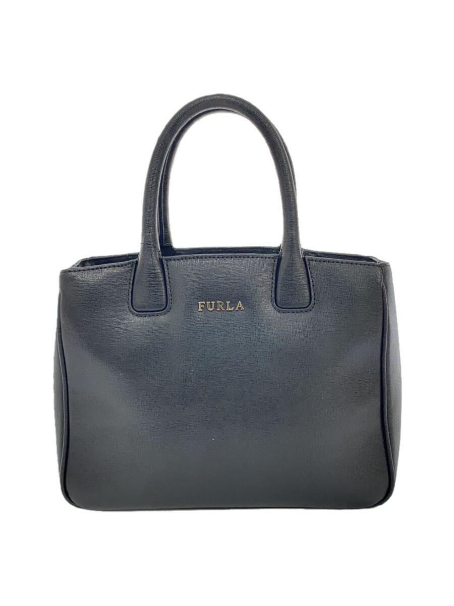 FURLA◆トートバッグ/レザー/ブラック/無地_画像1