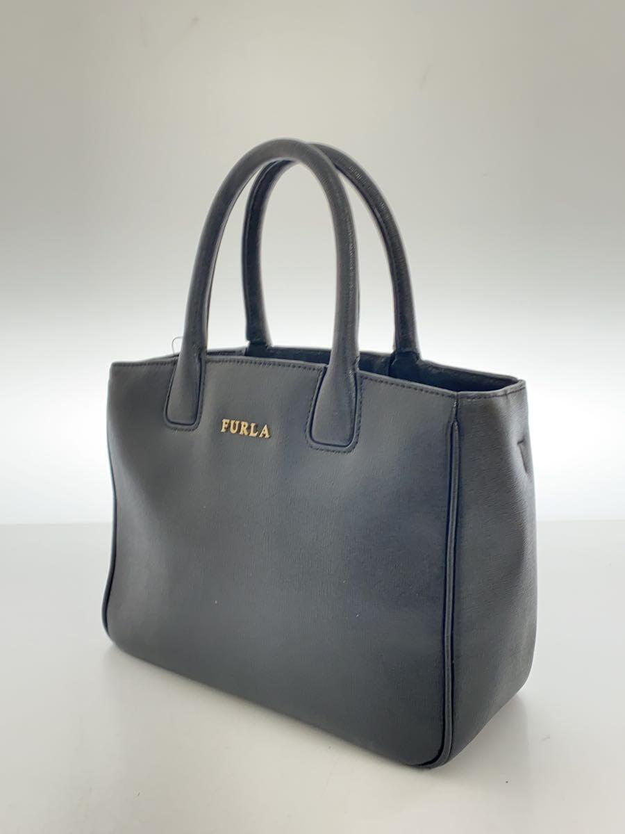 FURLA◆トートバッグ/レザー/ブラック/無地_画像2