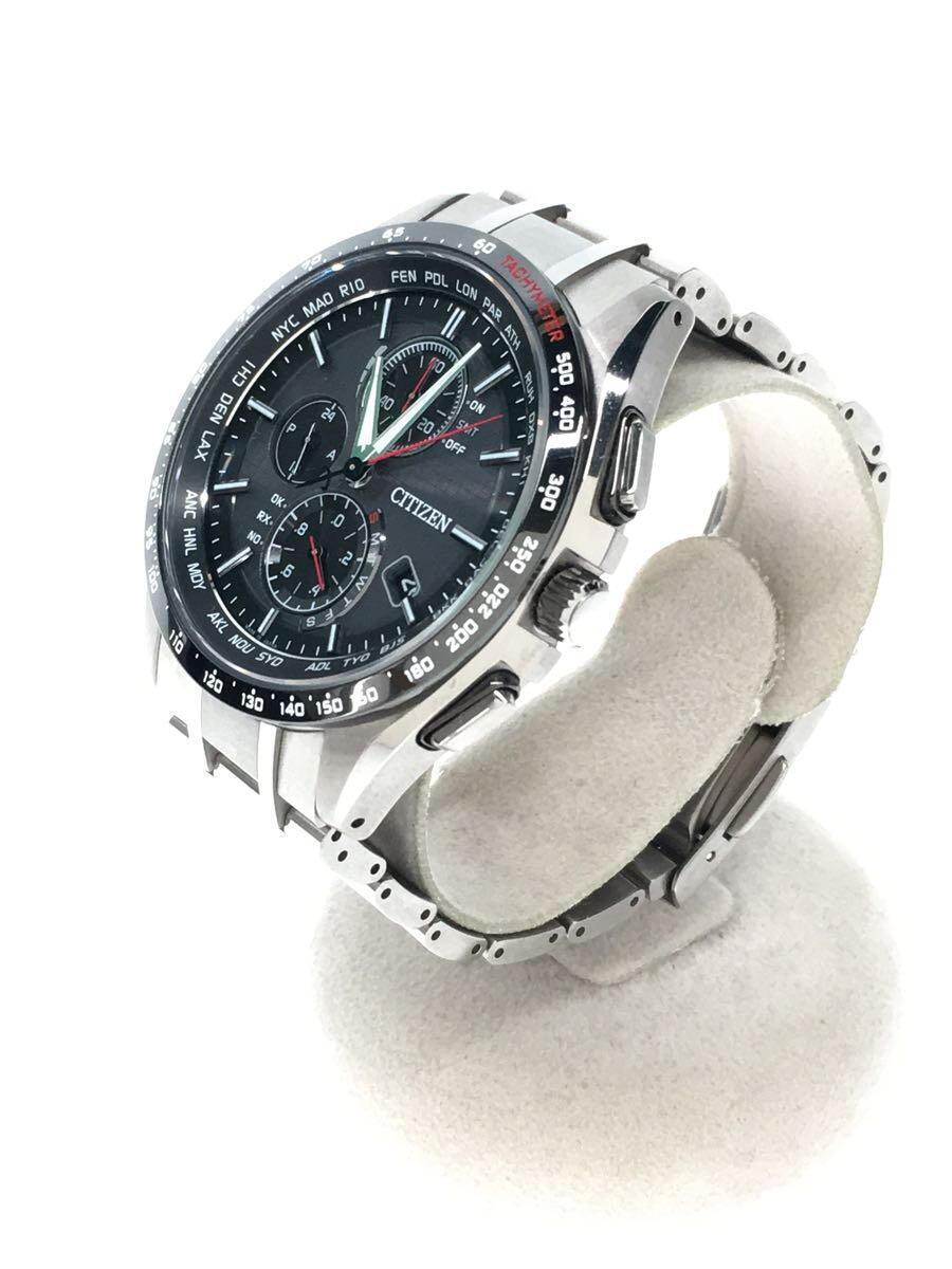 CITIZEN◆ソーラー腕時計/アナログ/チタン/BLK/SLV/H804-T022855_画像2