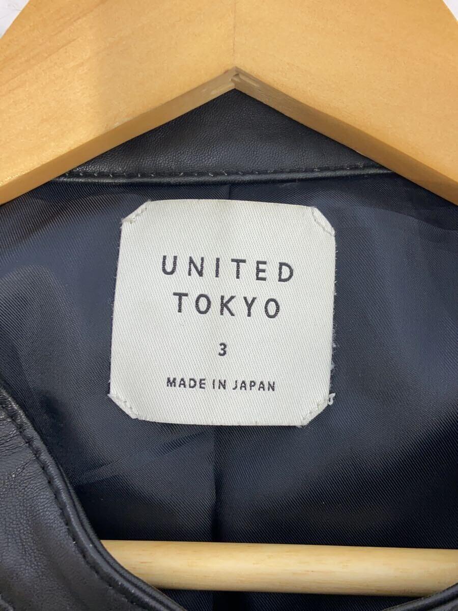 UNITED TOKYO◆シープスキン/シングルライダースジャケット/3/レザー/BLK/無地/405352001_画像3