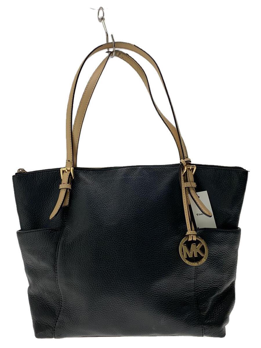 MICHAEL KORS◆ハンドバッグ/レザー/BLK/無地_画像1