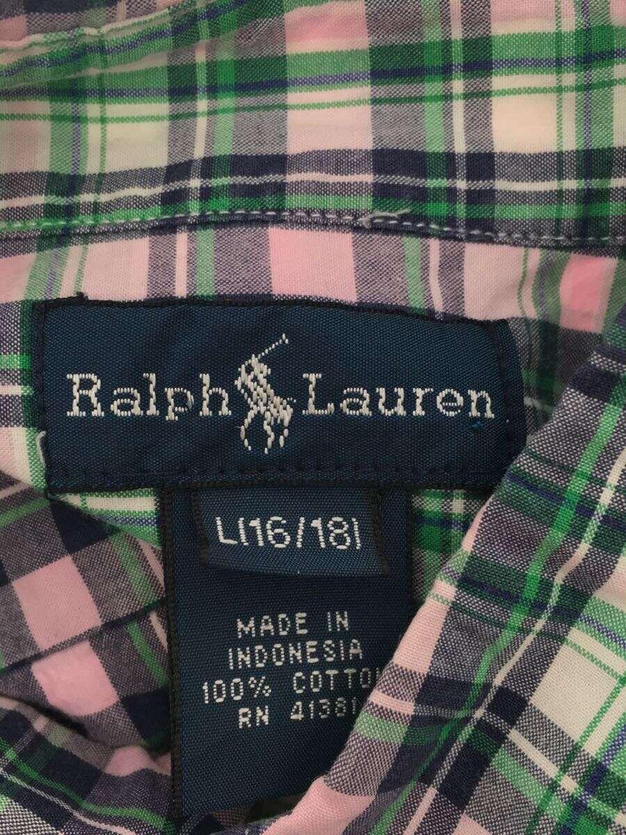 RALPH LAUREN◆半袖ボタンダウンシャツ/L/コットン/GRN/チェック//_画像3