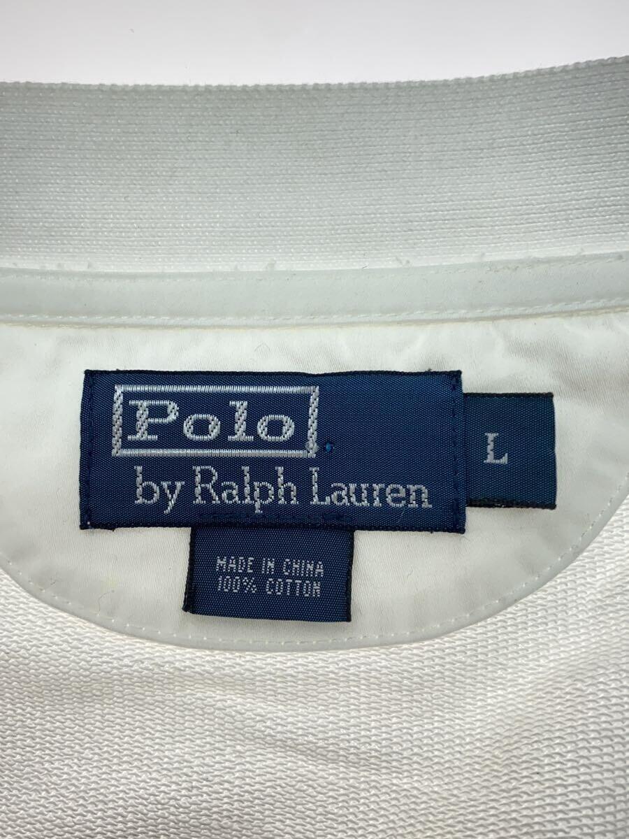 POLO RALPH LAUREN◆エルボーパッチカーディガン(薄手)/L/コットン/WHT/ポケット付近に汚れ//_画像3