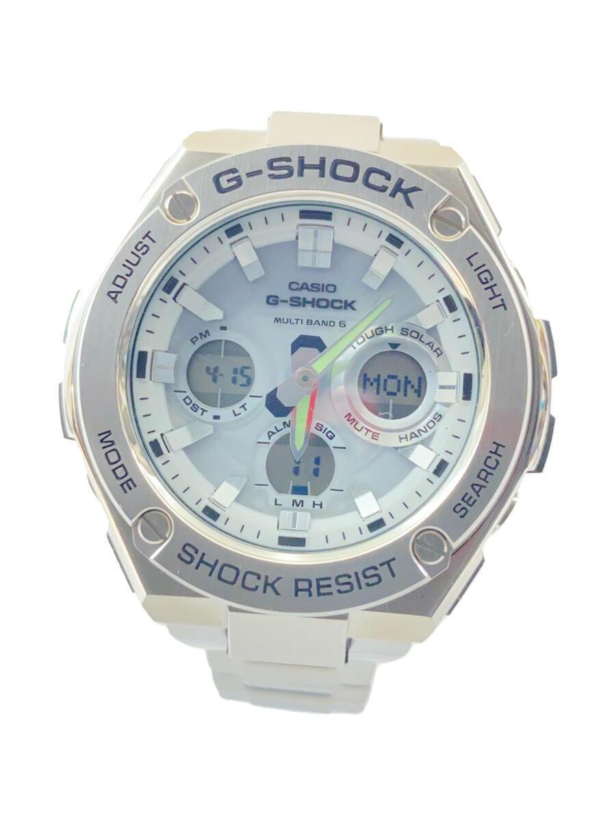 CASIO◆ソーラー腕時計・G-SHOCK/デジアナ/ステンレス/WHT/SLV_画像1