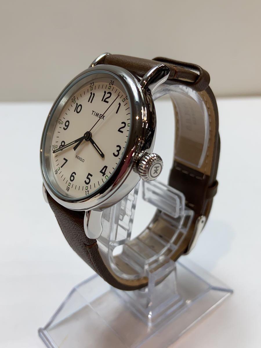 TIMEX◆クォーツ腕時計/アナログ/レザー/WHT/BRW/TW2T20700_画像2