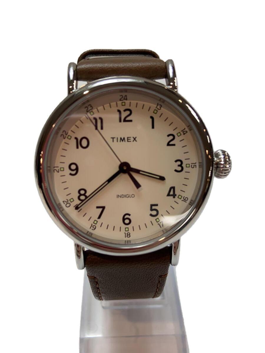 TIMEX◆クォーツ腕時計/アナログ/レザー/WHT/BRW/TW2T20700_画像1