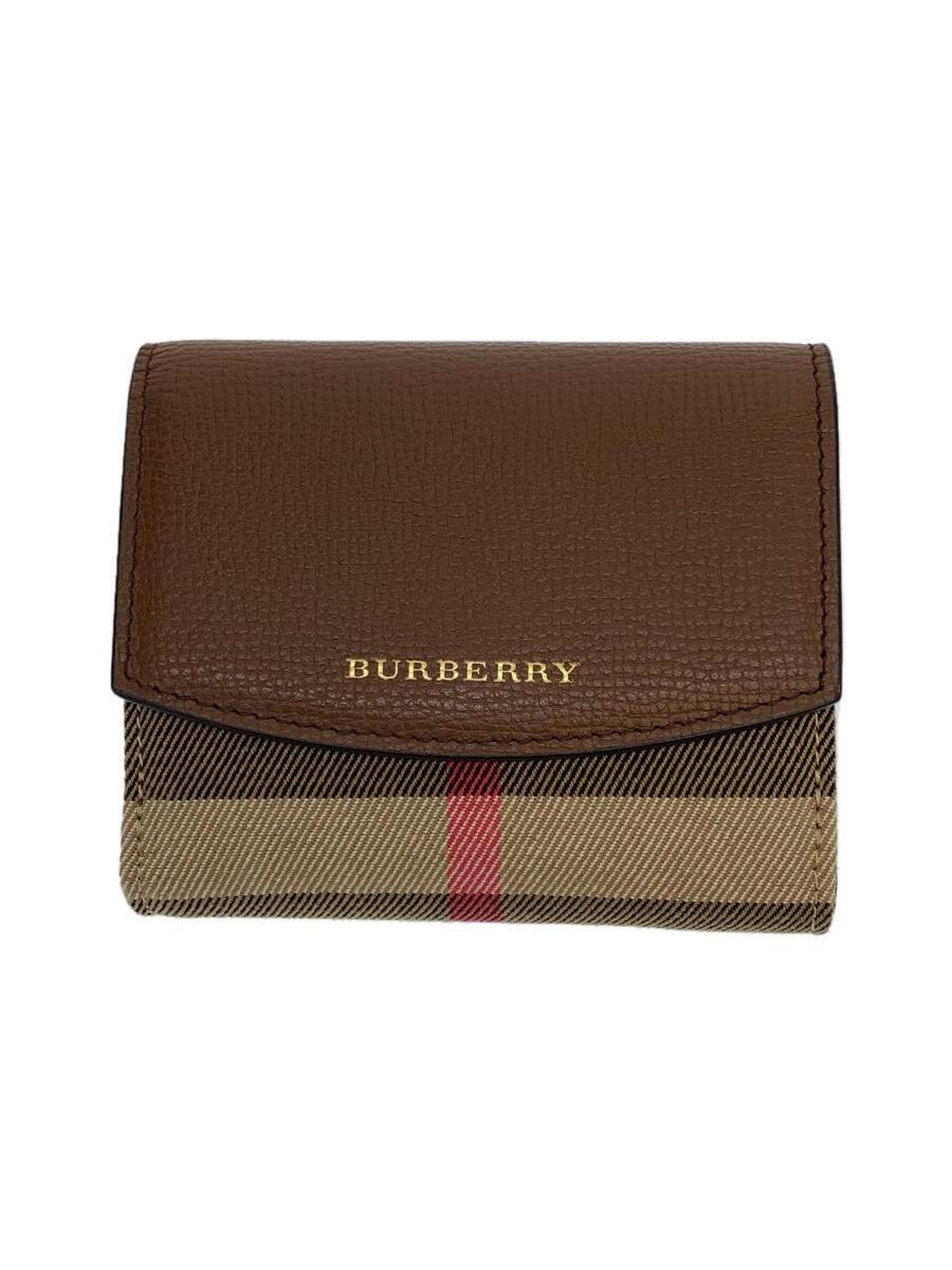 BURBERRY◆3つ折り財布/レザー/BRW/チェック/レディース_画像1