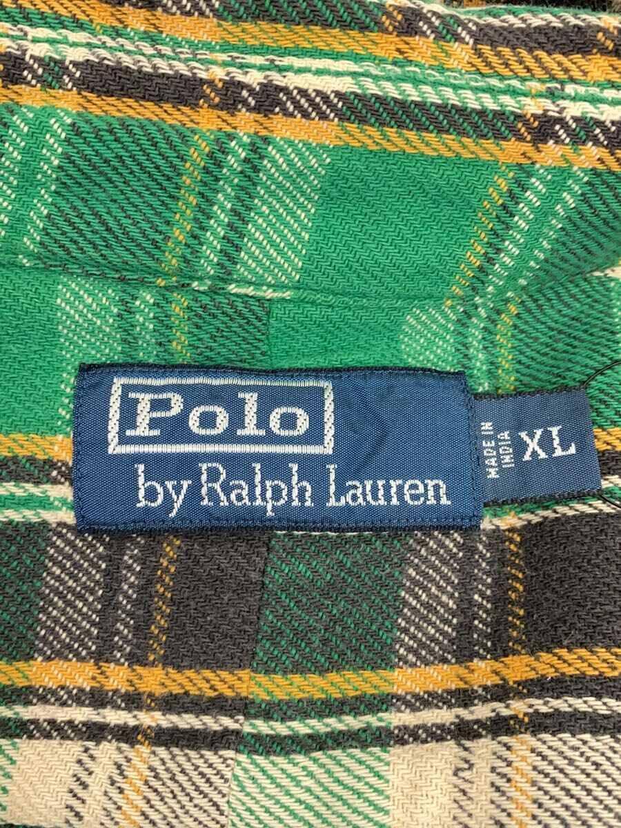 POLO RALPH LAUREN◆チンストラップ/長袖シャツ/XL/コットン/グリーン/チェック//_画像3