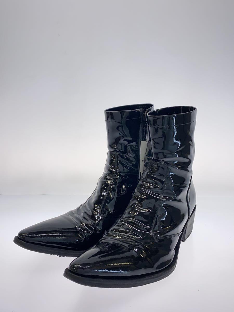 Lithium homme◆SIDE-ZIP HEEL BOOTS/サイドジップブーツ/43/ブラック/エナメル/LH99-0101_画像2