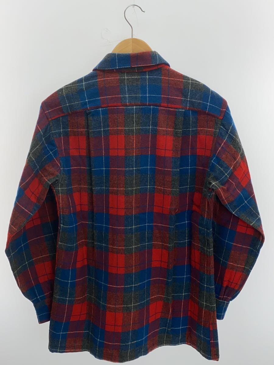 PENDLETON◆50s/長袖シャツ/M/ウール/レッド/チェック/首元汚れ有/穴有_画像2