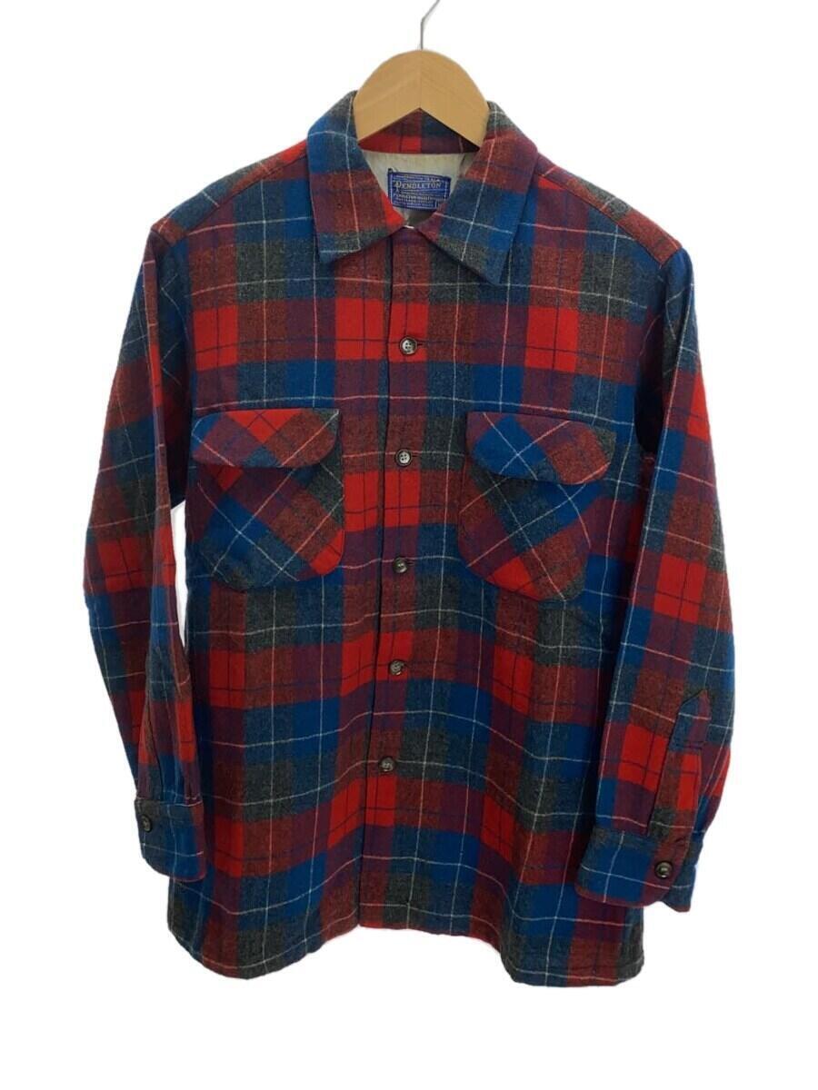 PENDLETON◆50s/長袖シャツ/M/ウール/レッド/チェック/首元汚れ有/穴有_画像1