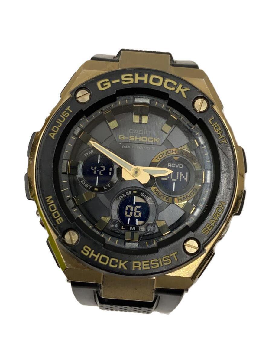 CASIO◆ソーラー腕時計・G-SHOCK/デジアナ/ラバー/GLD/BLK_画像1