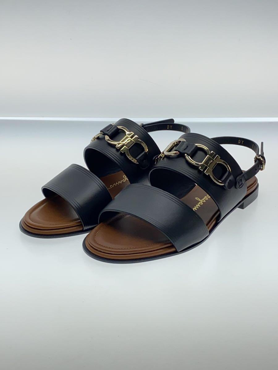 Salvatore Ferragamo◆フラットサンダル/ダブルガンチーニ/CHAIM10/6/BLK/レザー_画像2