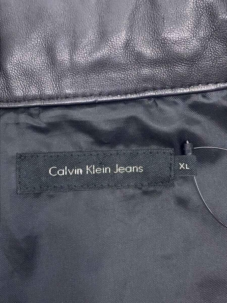 Calvin Klein◆レザージャケット・ブルゾン/XL/羊革/BLK_画像3