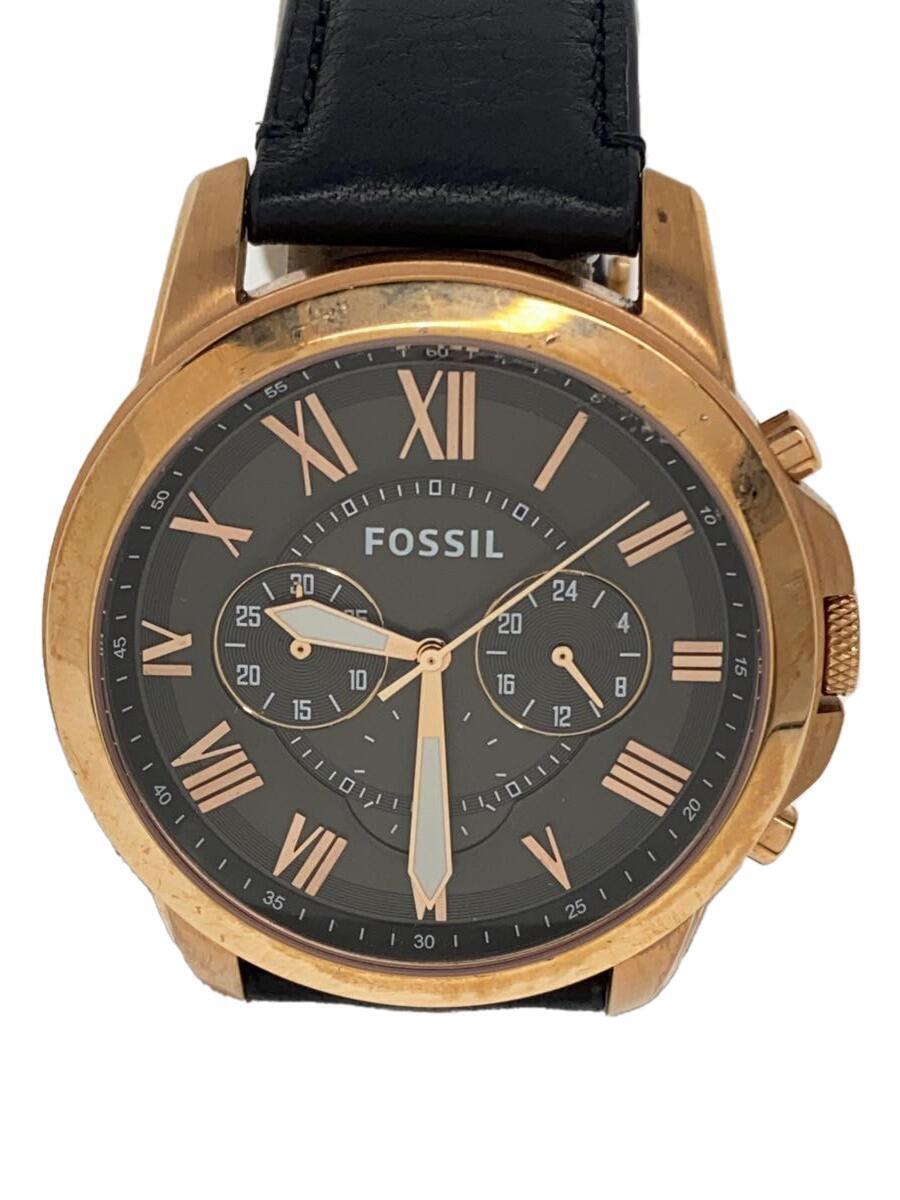 FOSSIL◆クォーツ腕時計/アナログ/レザー/BLK/BLK/SS/FS5085//_画像1