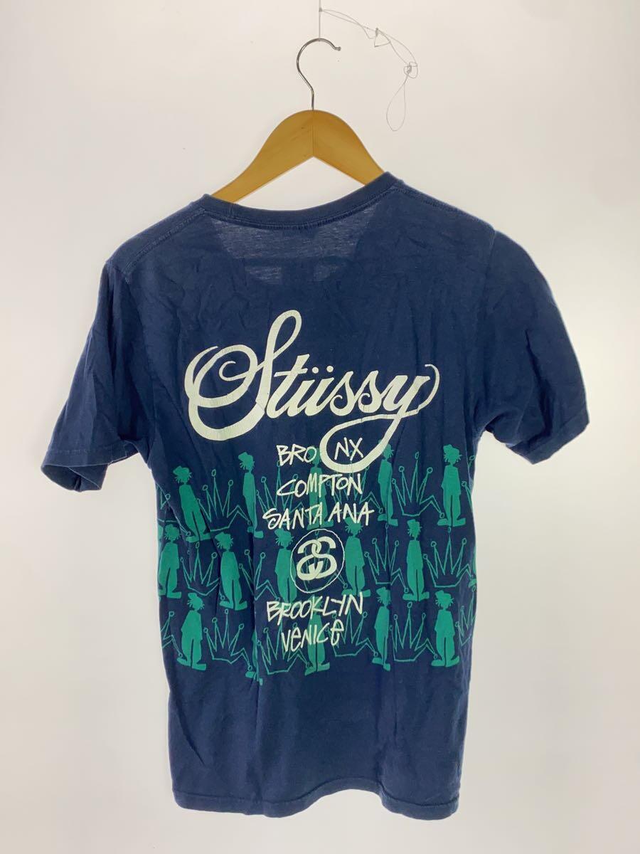 STUSSY◆25周年記念/ラスタマン/WORLD TOUR TEE/S/コットン/NVY/総柄_画像2