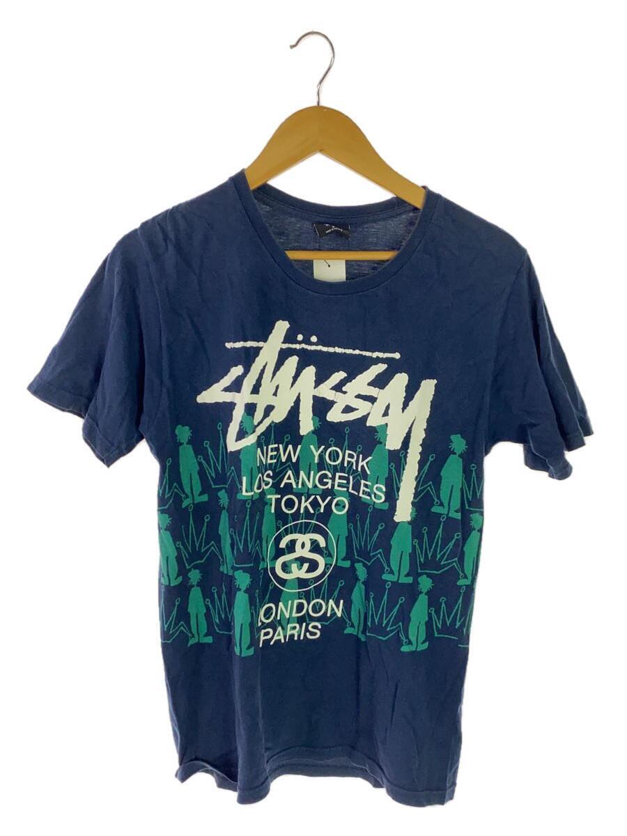 STUSSY◆25周年記念/ラスタマン/WORLD TOUR TEE/S/コットン/NVY/総柄_画像1