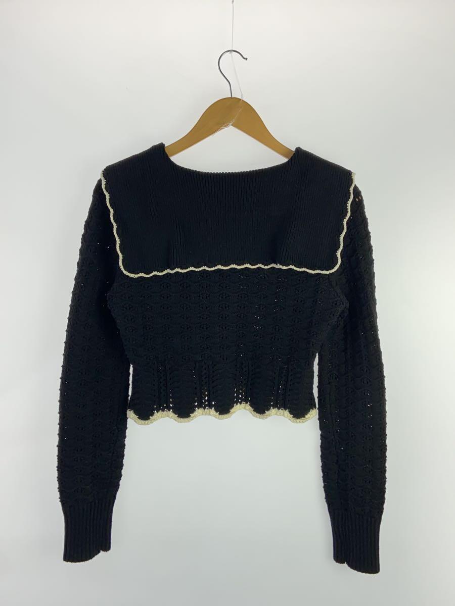 MOUSSY◆KNITLACEWORKCOLLARカーディガン/FREE/コットン/BLK/010HS270-0410_画像2