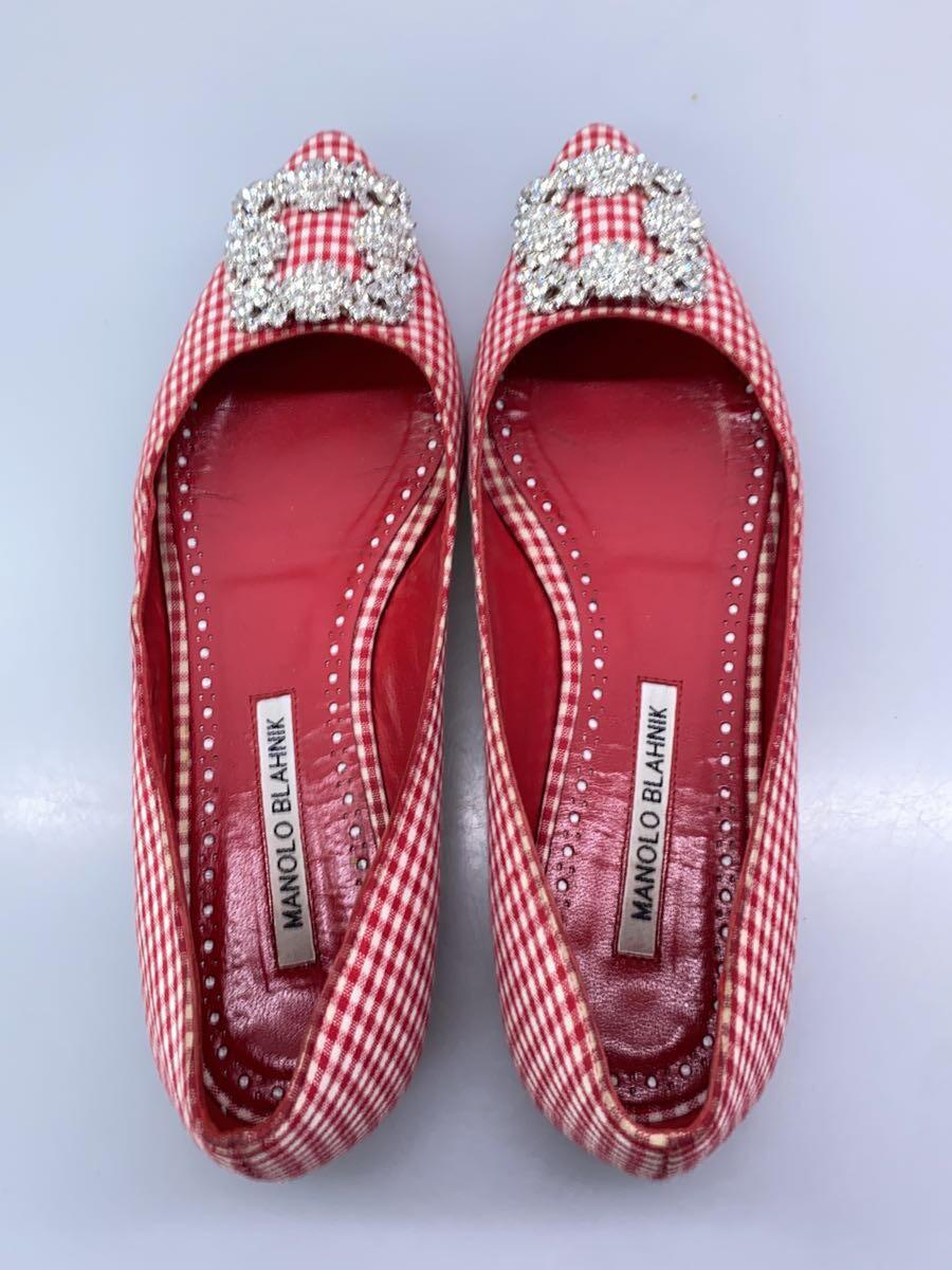 MANOLO BLAHNIK* Flat туфли-лодочки /37/RED/ хлопок / серебристый жевательная резинка / рукоятка gisi//