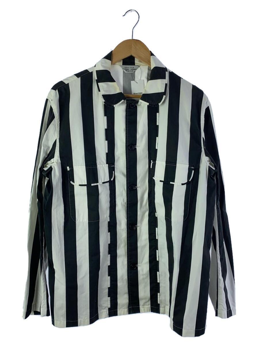 UNUSED◆Cotton/Stripe shirt jacket/4/コットン/BLK/ストライプ/US0763/汚れ有_画像1