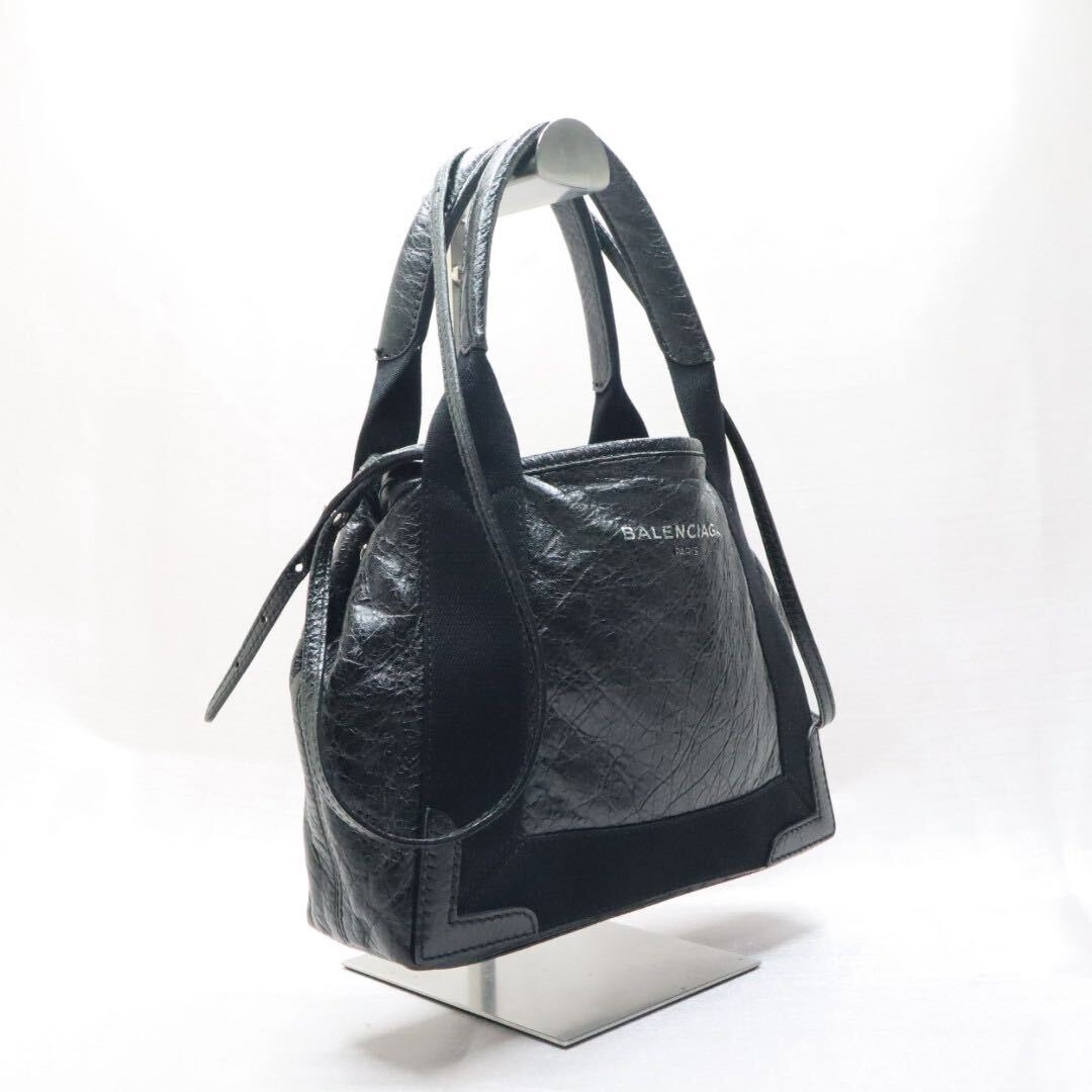 [ прекрасный товар ]BALENCIAGA Balenciaga темно-синий бегемот sXS ручная сумочка сумка на плечо 2way помятость обработка натуральная кожа черный наклонный ..