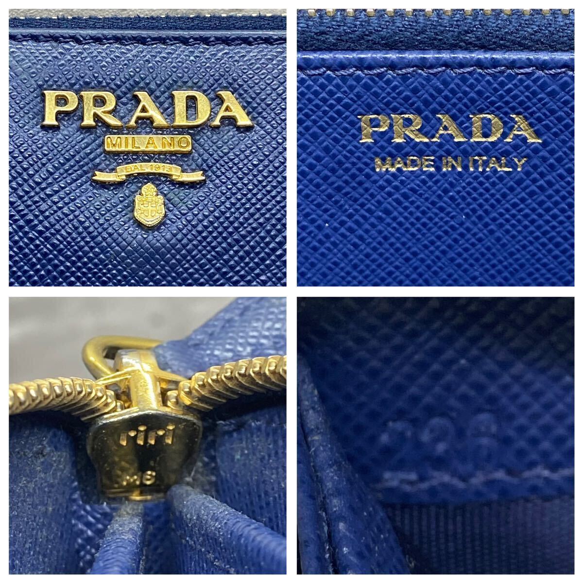 【極美品】 PRADA プラダ メンズ ビジネス 長財布 ラウンドファスナー 金ロゴ 型押し サフィアーノ レザー 本革 ブルー 青 紺色 レディースの画像10