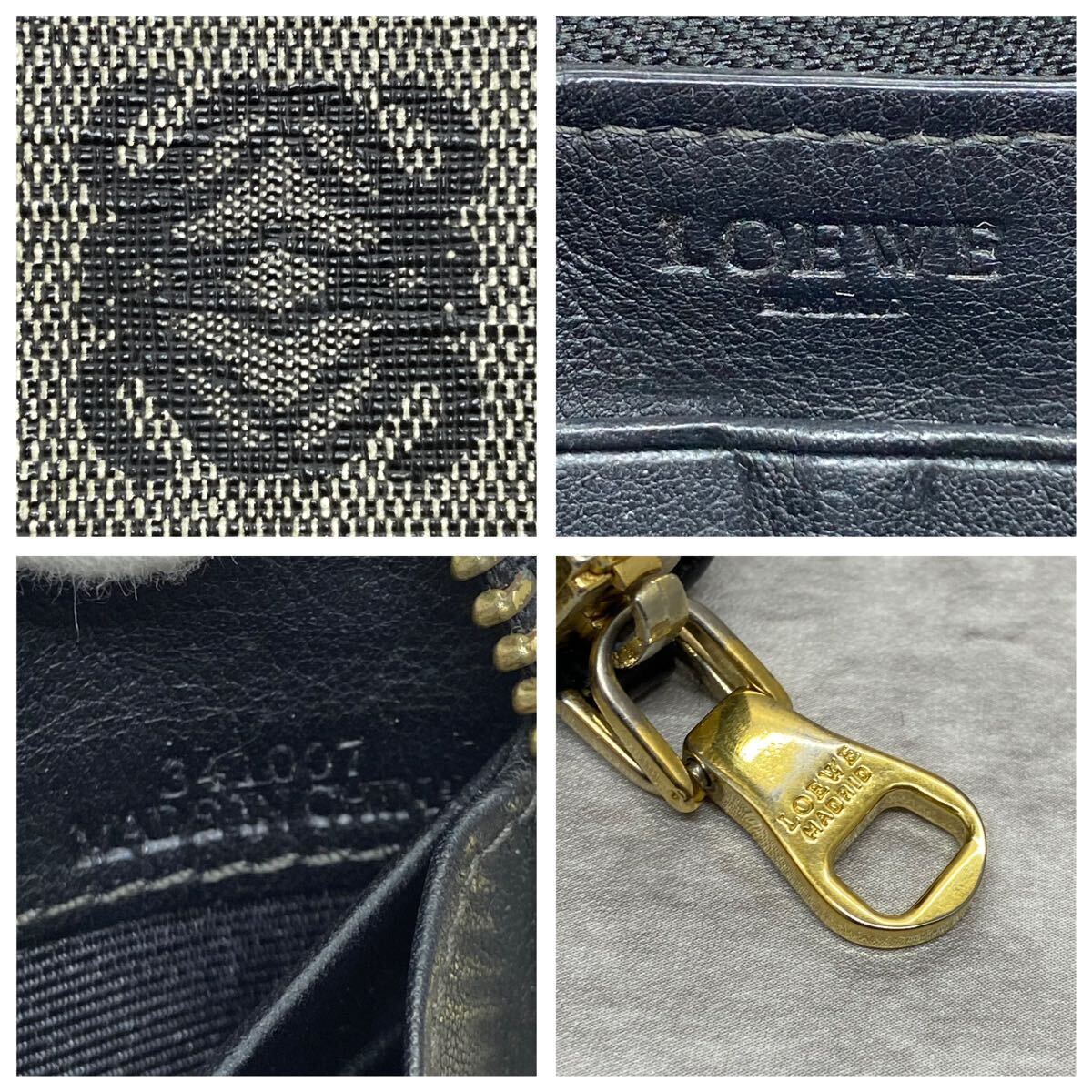 【希少/極美品】 LOEWE ロエベ メンズ ビジネス 長財布 ラウンドファスナー アナグラム リピート PVC レザー 本革 金 ブラック 黒 小銭入れ_画像10