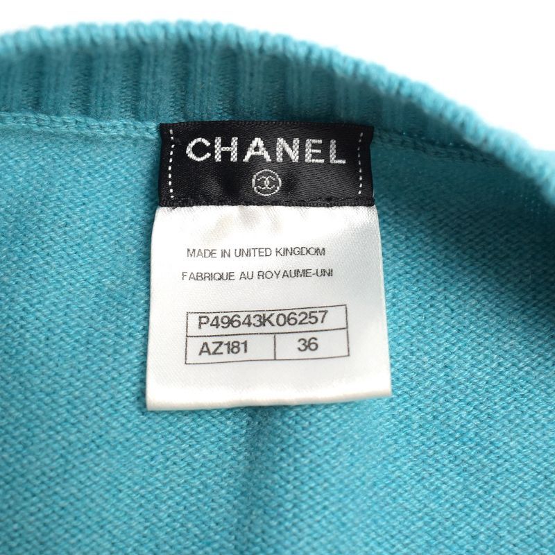  Chanel lady's Paris dalas cashmere cardigan size 36 P49643K06257 green turquoise cashmere short used free shipping 