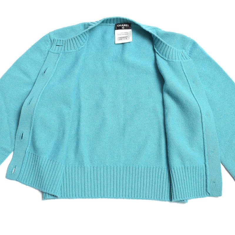  Chanel lady's Paris dalas cashmere cardigan size 36 P49643K06257 green turquoise cashmere short used free shipping 