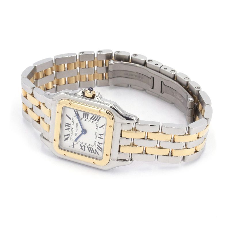 [3 year guarantee ] Cartier lady's Panthere de Cartier watch MM W2PN0007 K18YG SS silver face quarts wristwatch used free shipping 