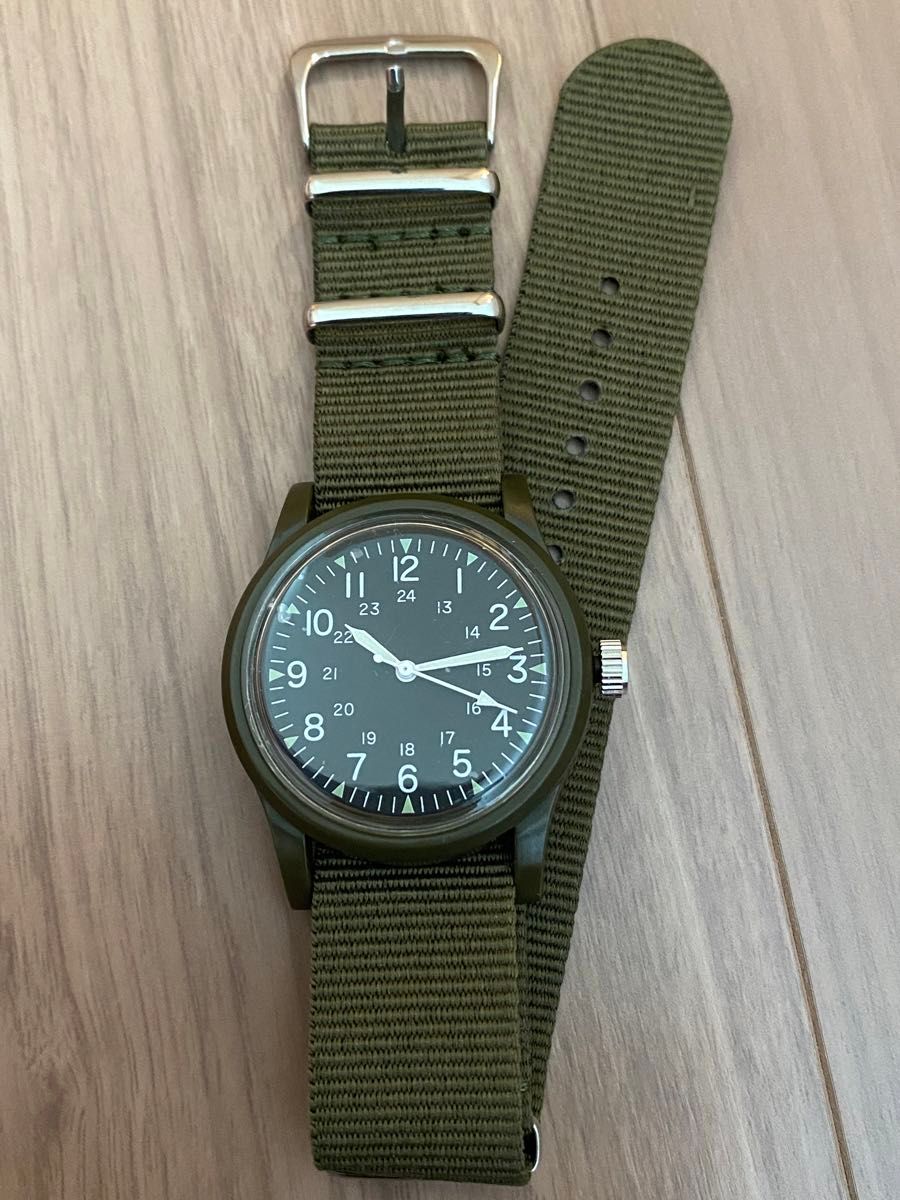 ミリタリーウォッチ　腕時計　セイコークォーツ　NATOベルト　オリーブ