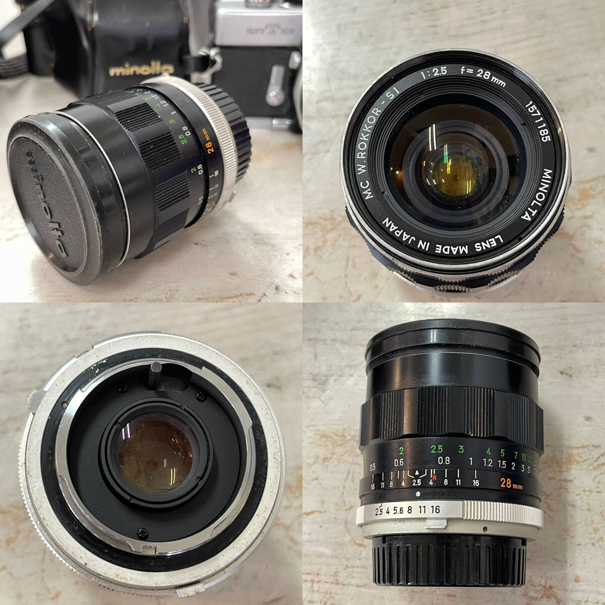 3432　ミノルタ　SR T 101 ROKKOR-PF 1:1.4 f=58mm /W.ROKKOR-S1 1:2.5 f=28mm/2X MT TELEPLUS MC4 中古品_画像7