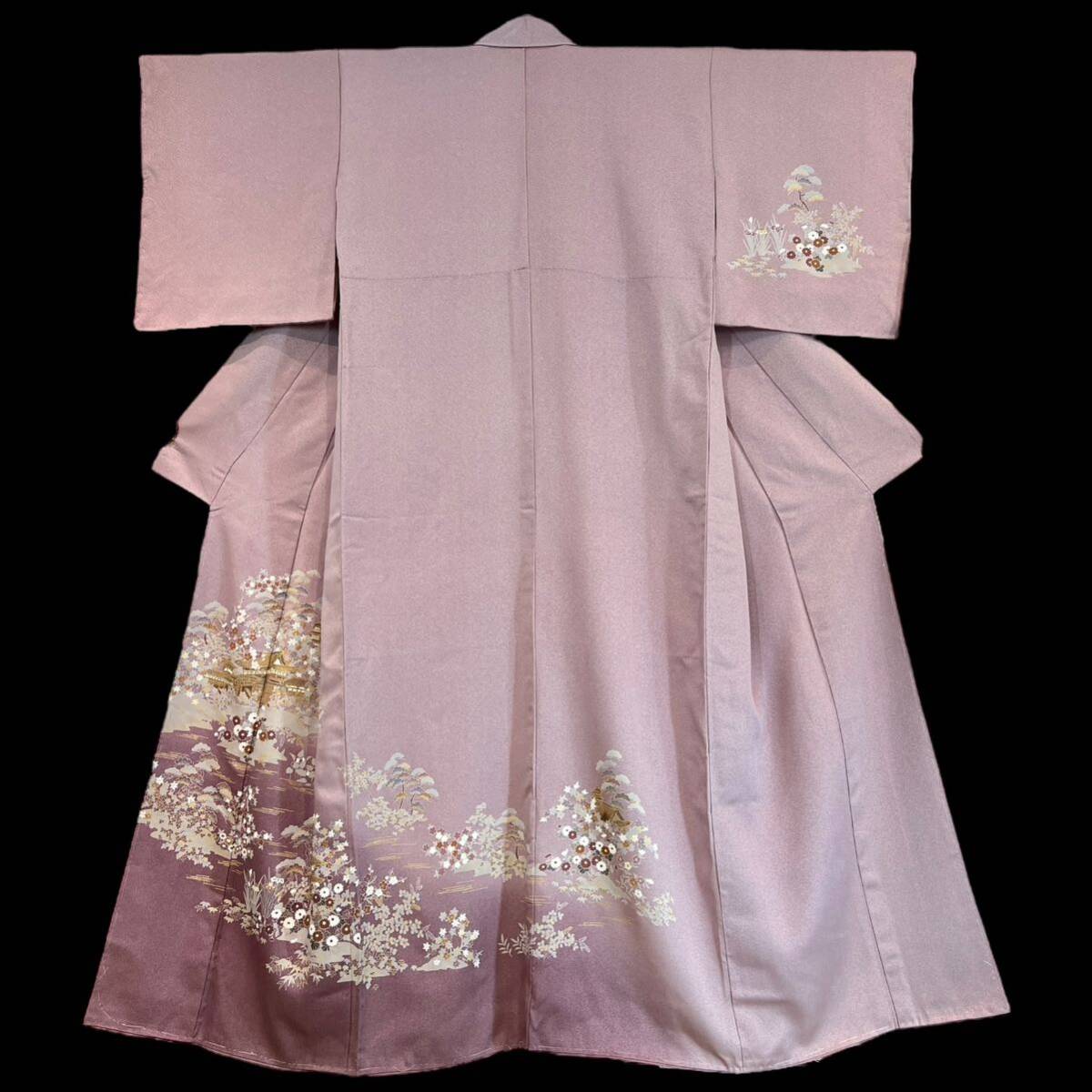 訪問着・長襦袢2点セット 袷着物 着物 きもの フォーマル着物 リサイクル着物 kimono 中古 仕立て上がり 身丈157cm 裄丈62cm_画像1
